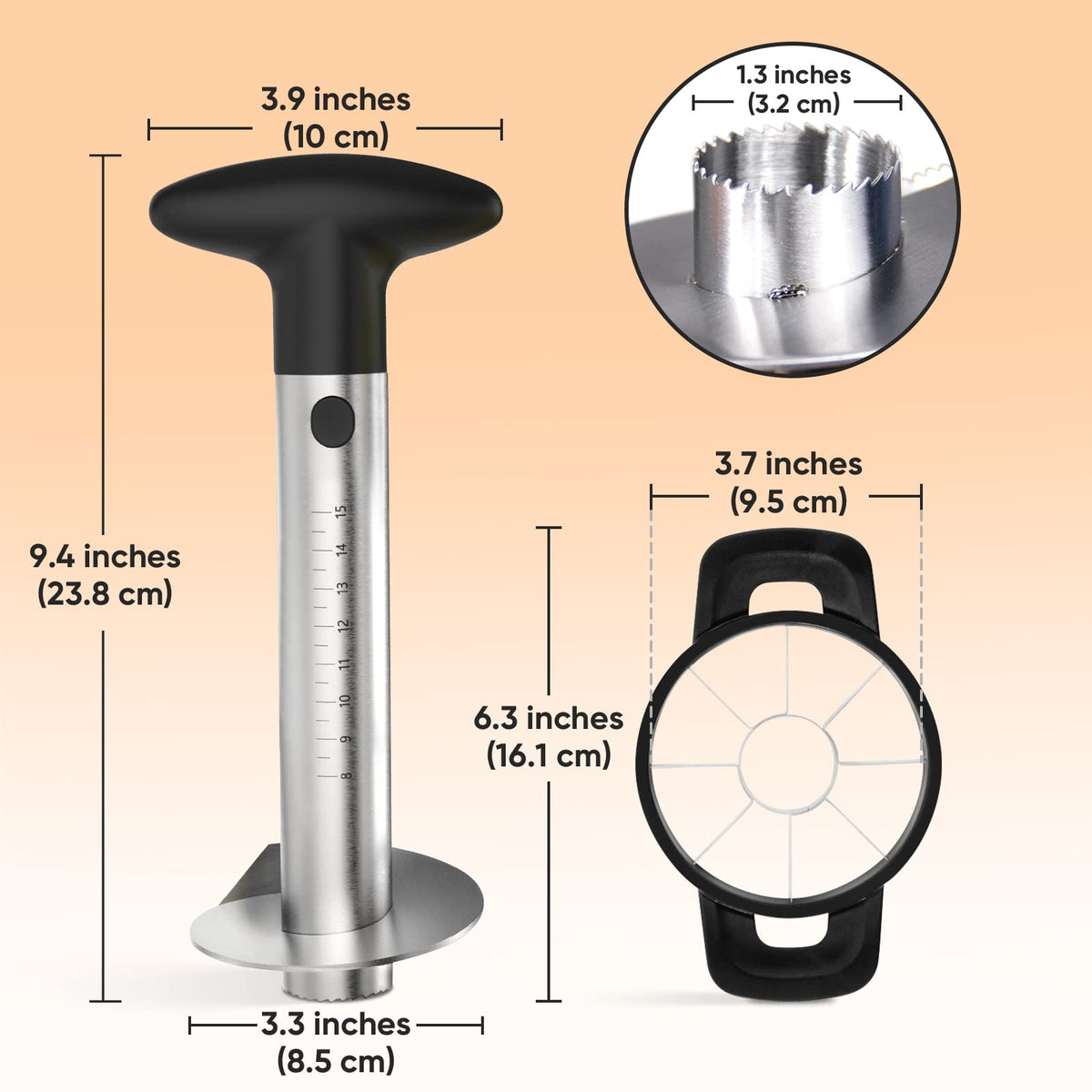 OOKUU pineapple corer core remover creates uniform cores.