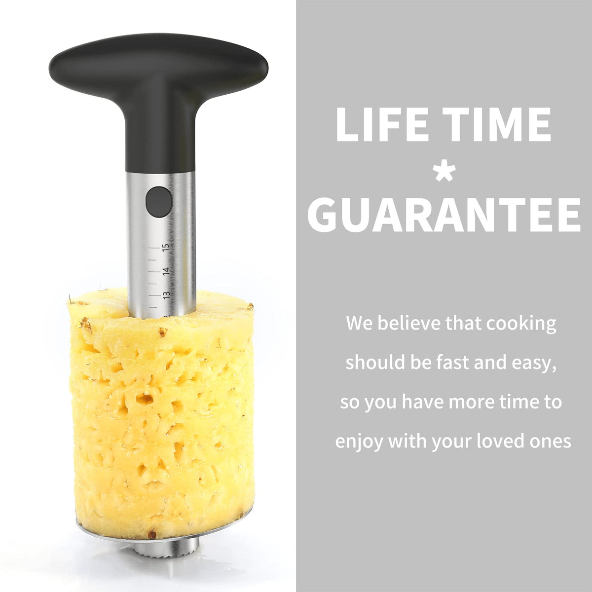 OOKUU pineapple corer produces ready-to-use diced pineapple.