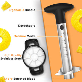 OOKUU pineapple corer ergonomic handle provides comfortable grip during peeling.