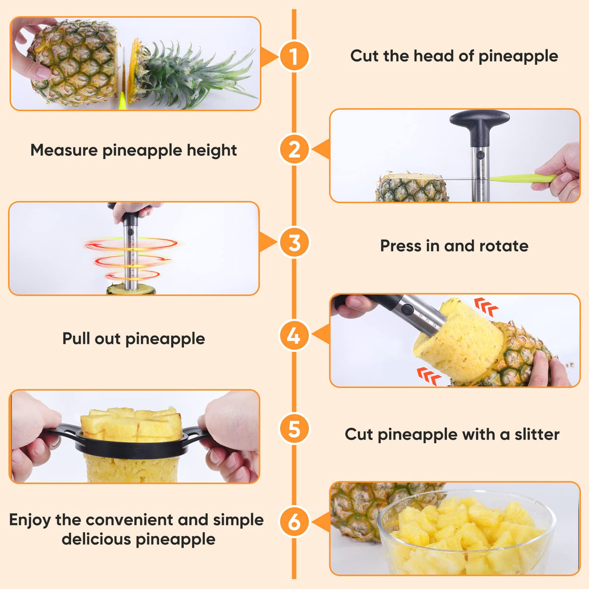 OOKUU pineapple corer in action cuts clean pineapple rings.