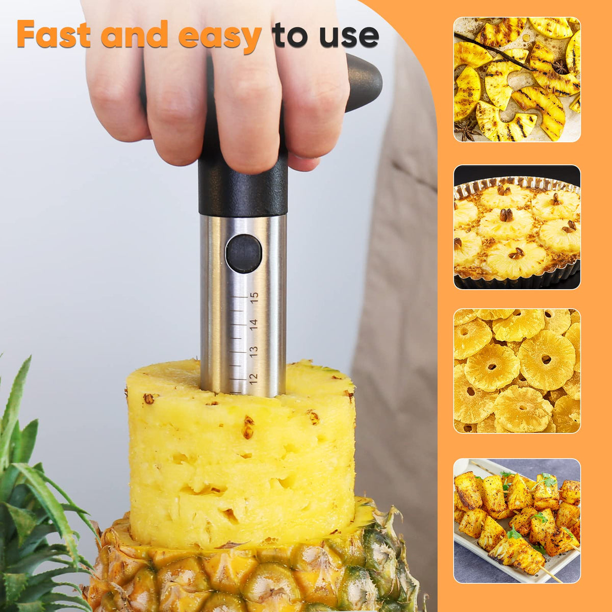 OOKUU pineapple corer with measure marks helps estimate core depth precisely.