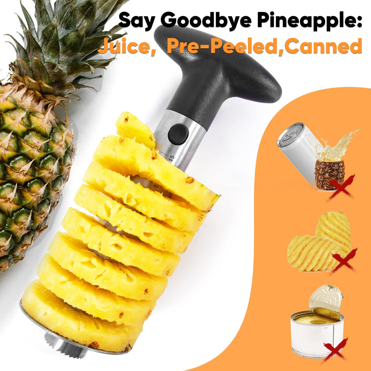OOKUU pineapple corer enables whole pineapple prep for snacks.