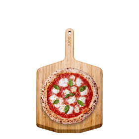 Ooni 12-inch bamboo pizza peel front view, lightweight for easy pie launch