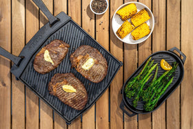 Ooni Grizzler Pan with removable handle for easy storage and cleaning.