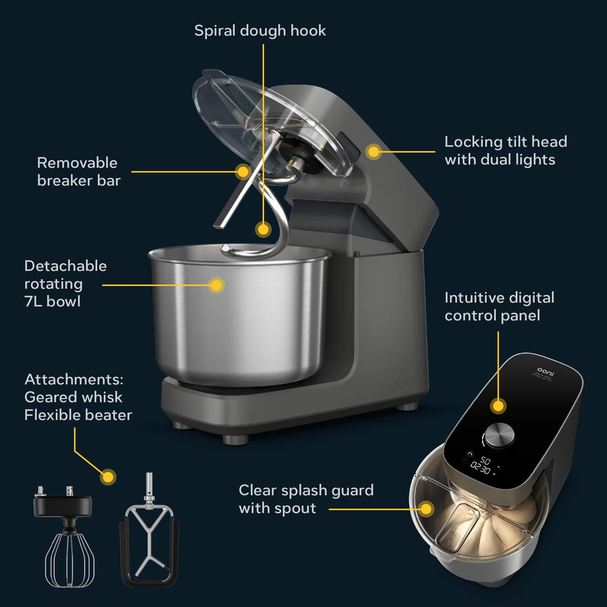 Ooni Halo Pro Spiral Mixer spiral dough hook creates strong gluten