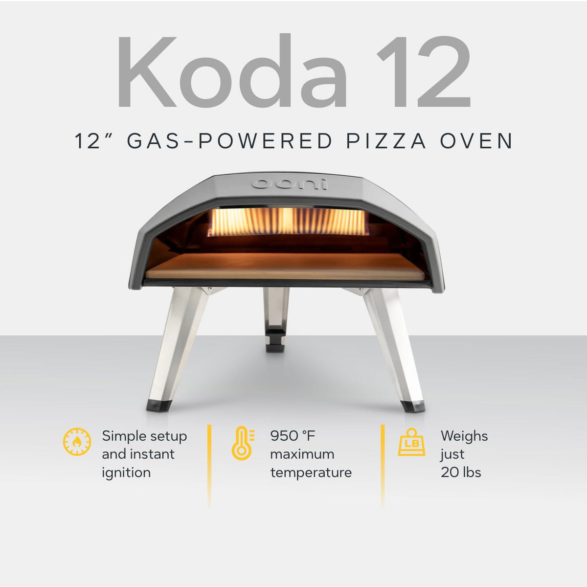 Ooni Koda 12 with regulator and hose for gas fueling.