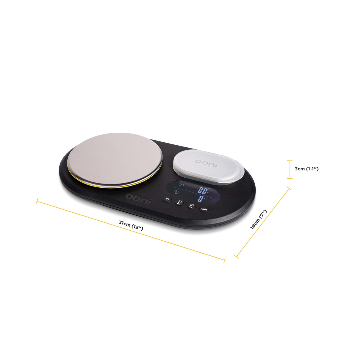 Ooni stainless steel platforms provide sturdy weighing for ingredients.