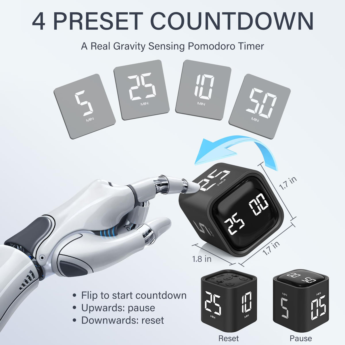 OORAII pomodoro timer flip action demonstrates gravity-sensing countdown for study sessions