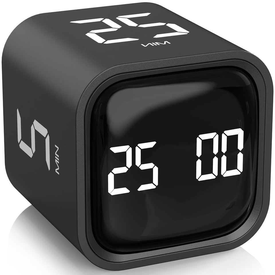 OORAII rotating pomodoro timer top view highlights quick preset minutes for focus