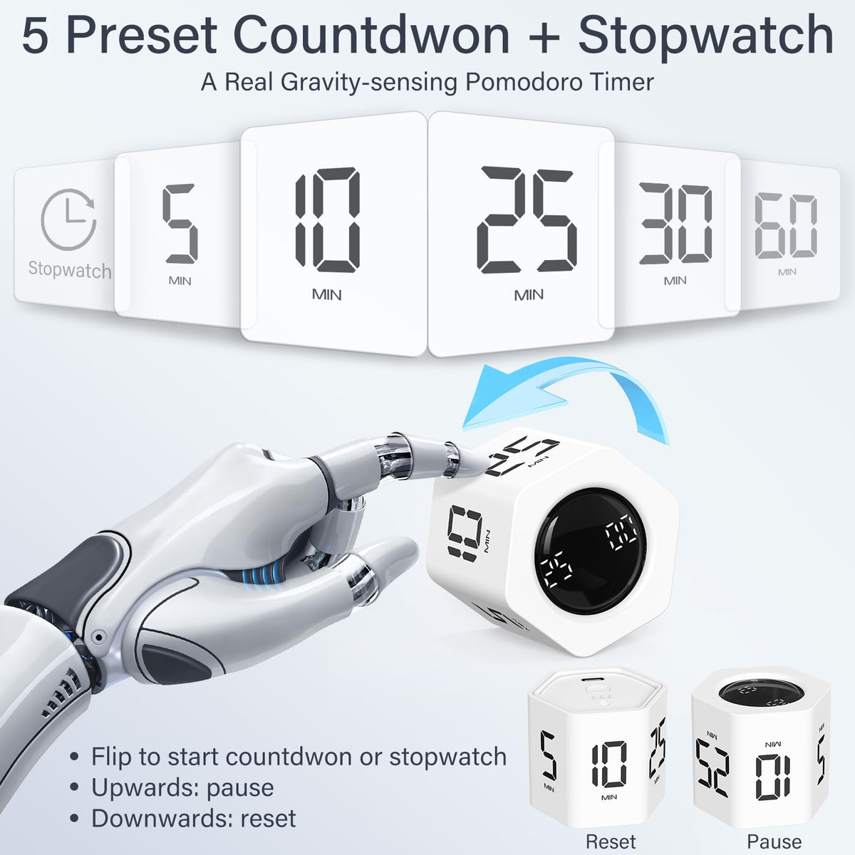 OORAII white timer with face-down position, ready to start a preset countdown.