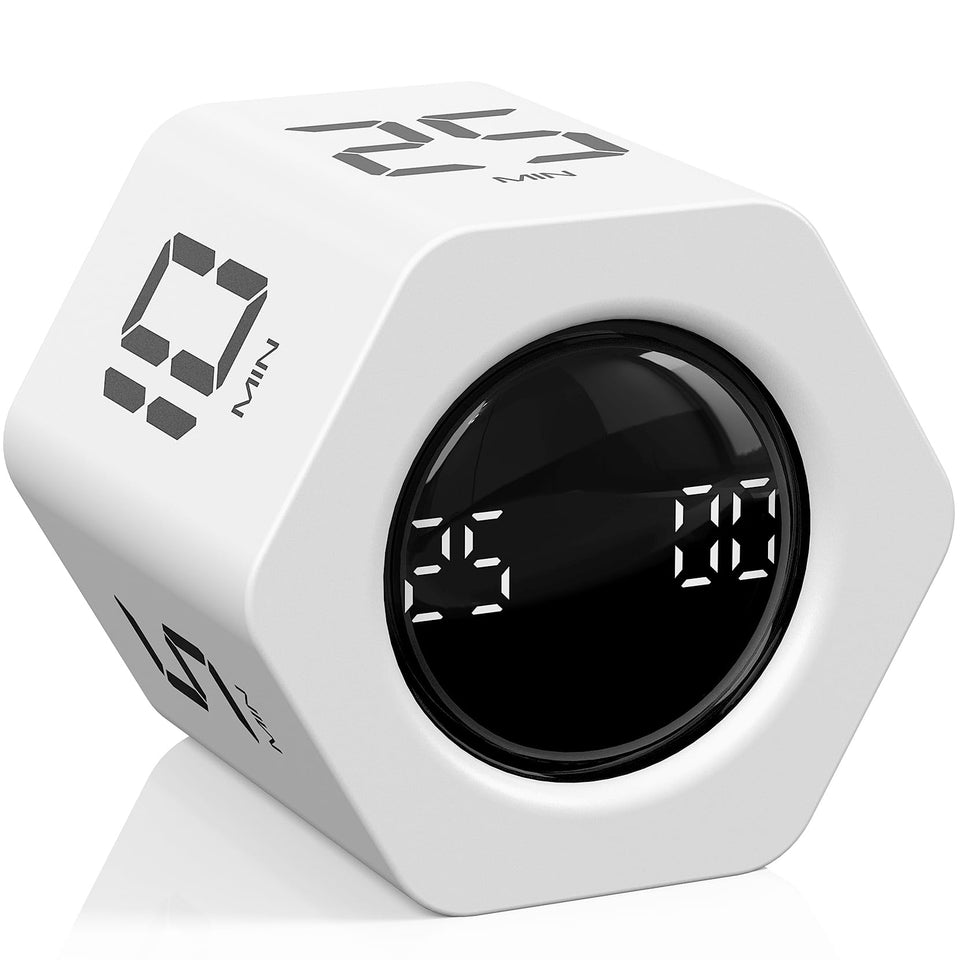 OORAII rotating pomodoro timer on a clean desk, ready for a focused work session.