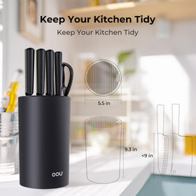 OOU universal knife block round double wave slots keep knives upright.