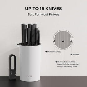 OOU knife block with parallel slots protects blades from scratches.
