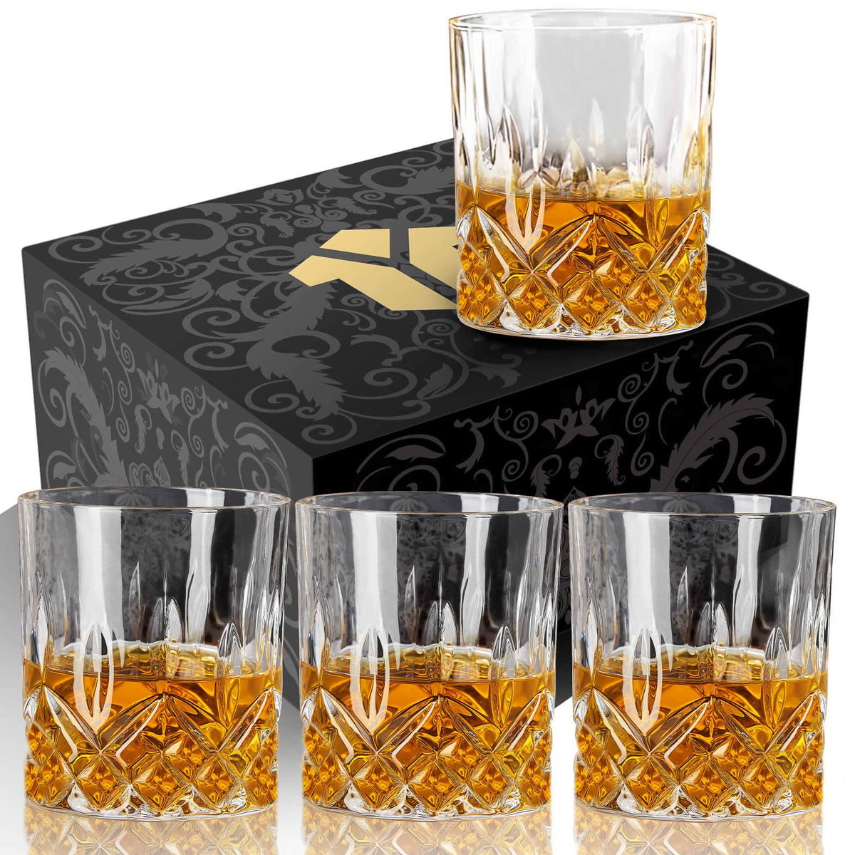 OPAYLY whiskey glasses set of 4 with 10oz capacity for sipping spirits