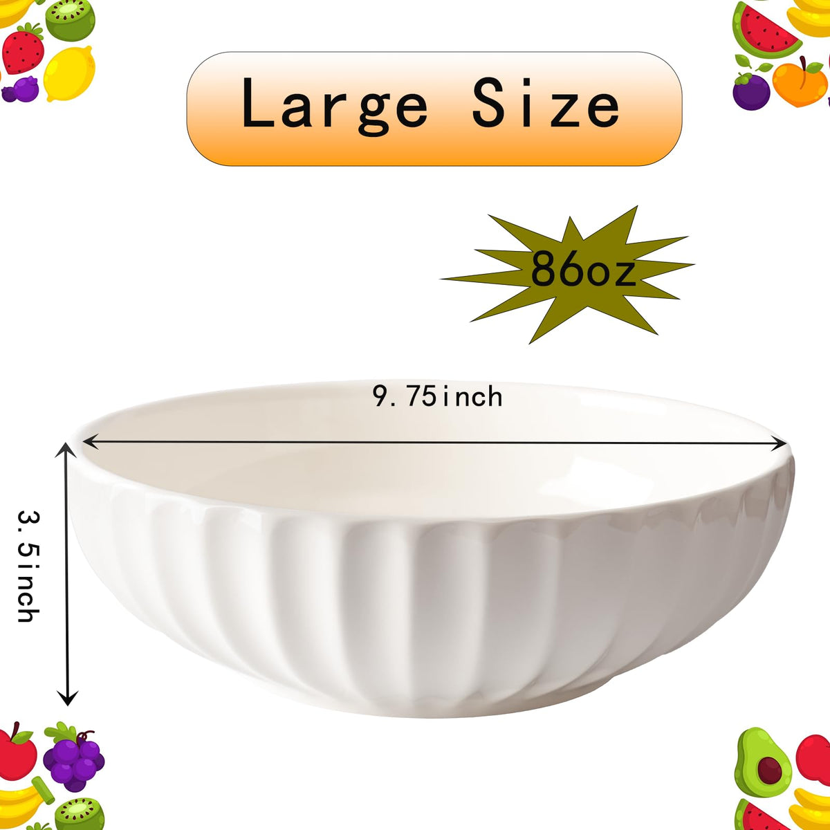Opeikla white ceramic fruit bowl closeup ribbed edge for secure grip