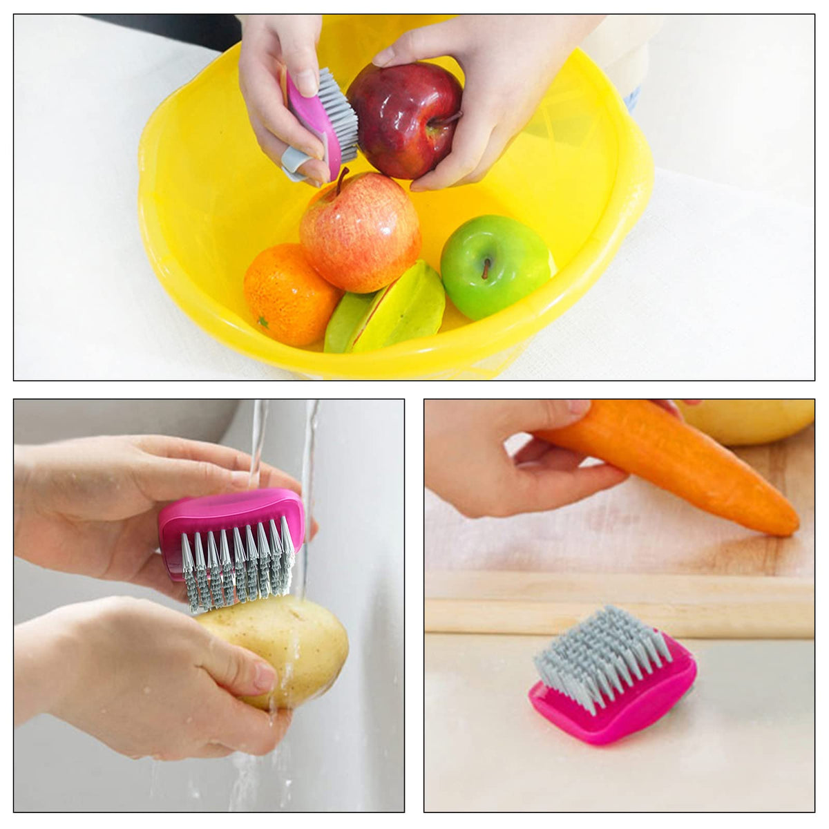 Openfly Potato and Carrot Cleanser highlights ergonomic grip for comfortable scrubbing.