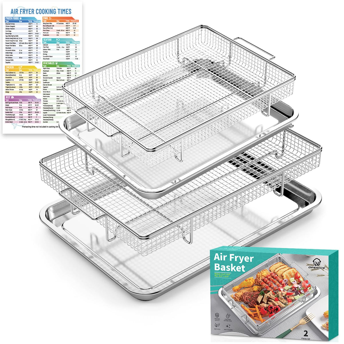 OPENICE air fryer basket for oven – 25% thicker stainless steel for long-lasting performance