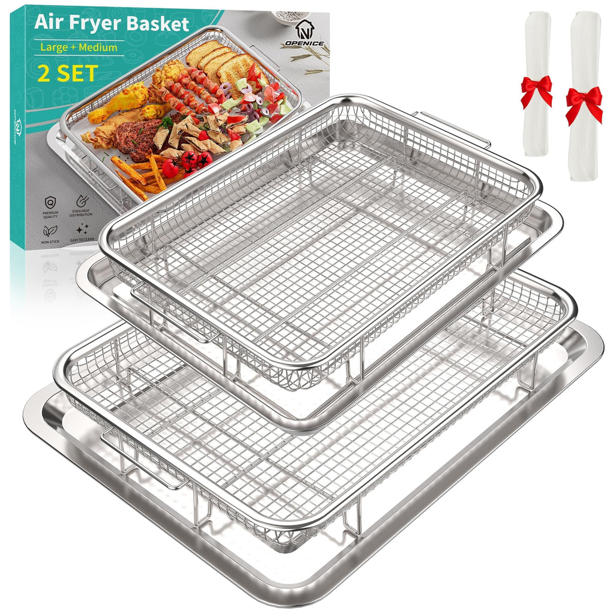 OPENICE large air fryer basket for oven delivers even browning and crisp texture.