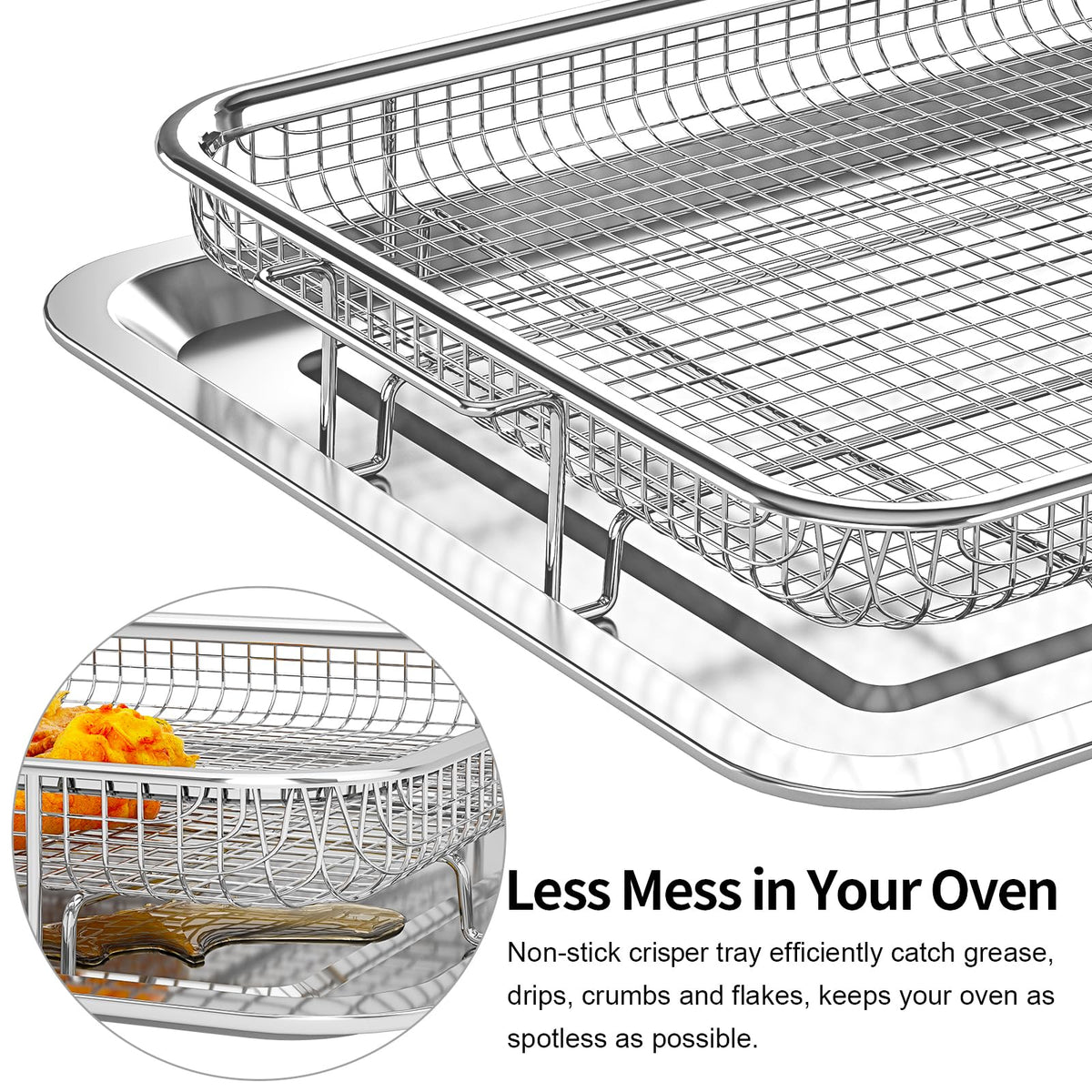 OPENICE medium tray drains fat during cooking for easy cleanup.