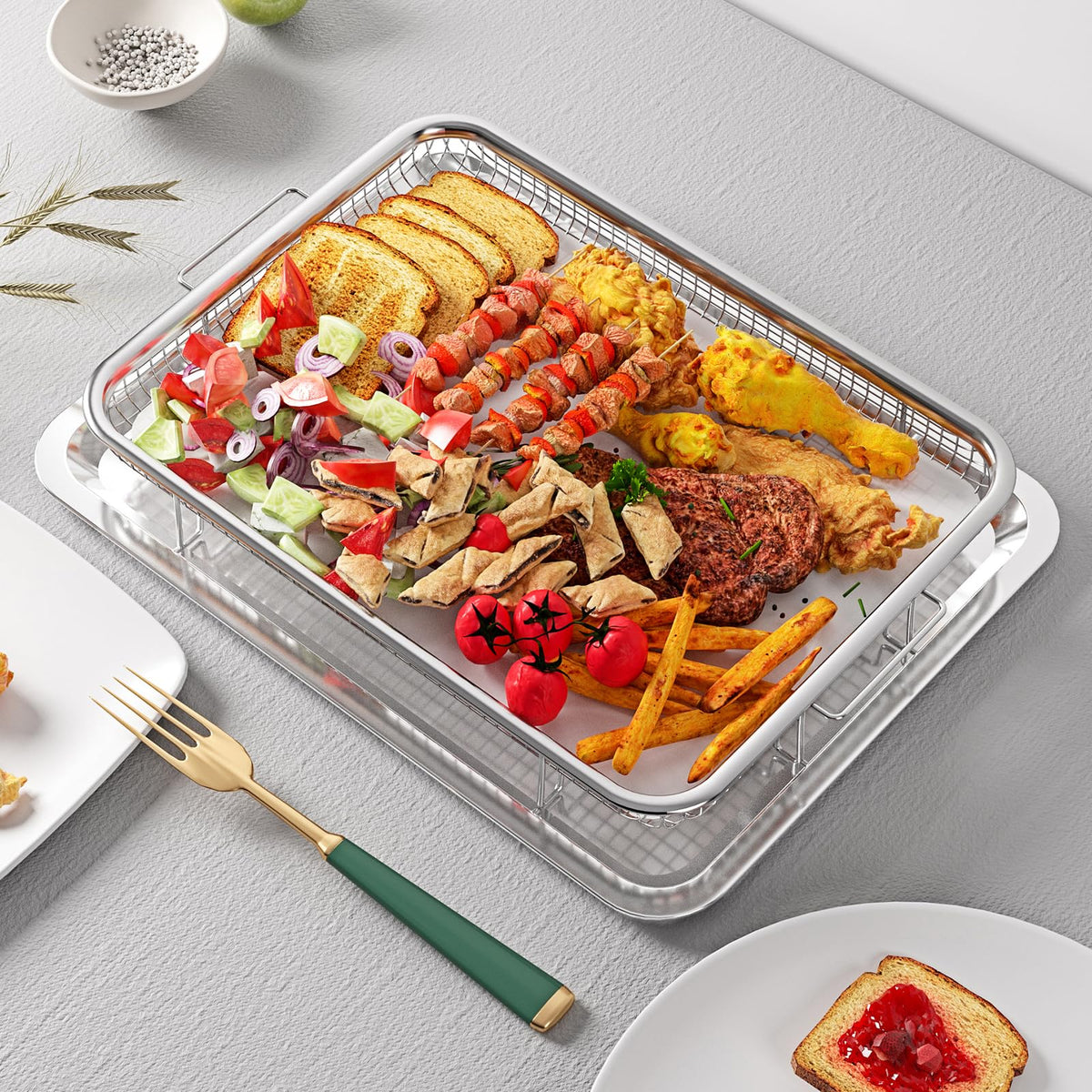 OPENICE oven-baking setup enables versatile air frying and baking options.