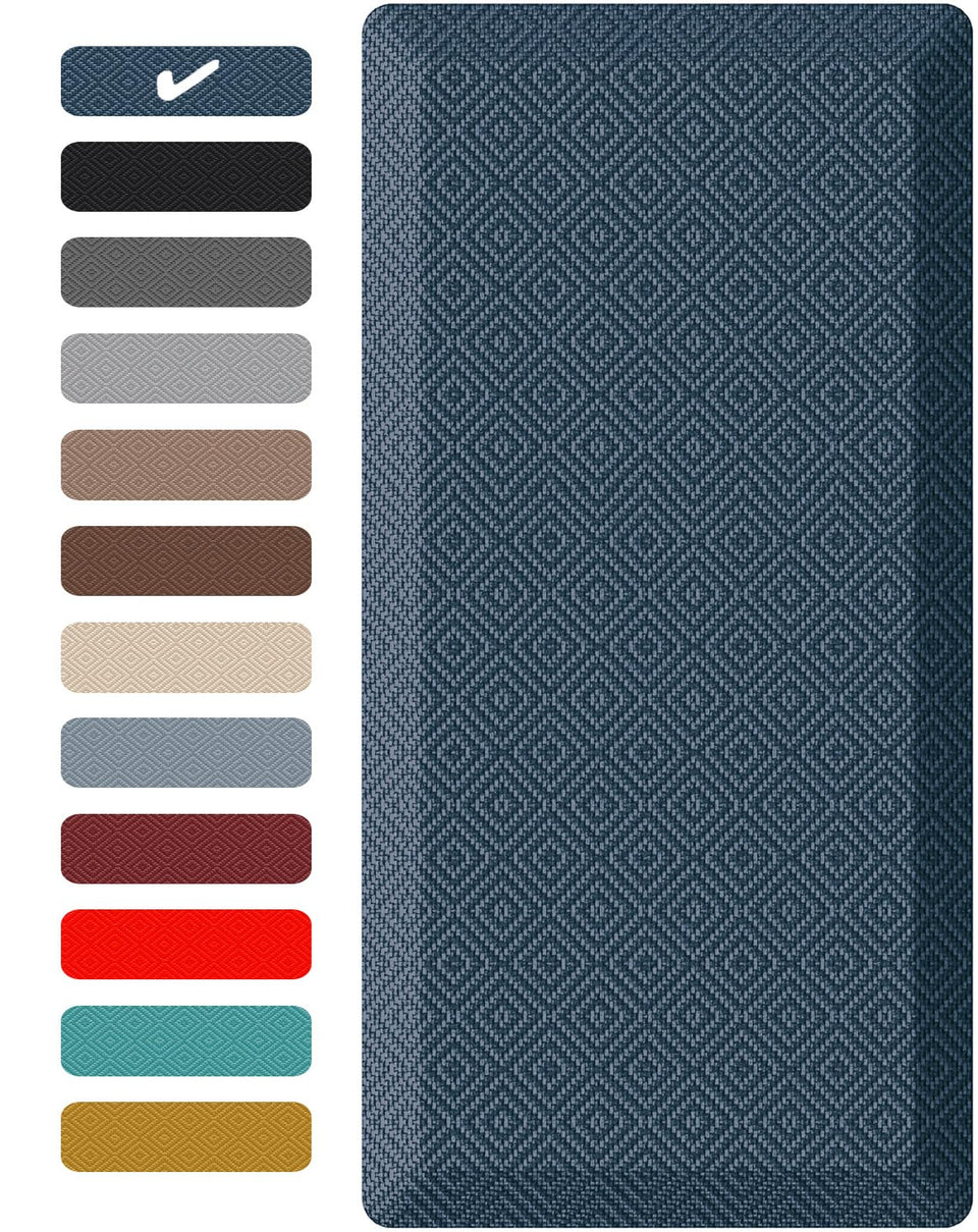 Ophanie Kitchen Mat 0.75-inch thick blue cushion supports feet during long cooking tasks.