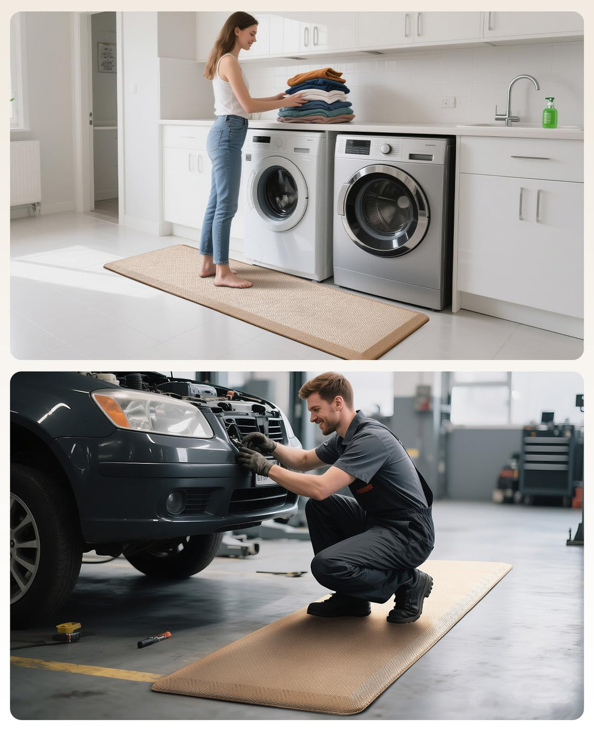 Ophanie Kitchen Mat beige color brings subtle, modern style to any space.