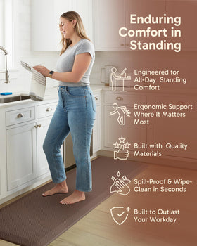 Ophanie Kitchen Mat beveled edge design reduces tripping hazards in high-traffic areas.