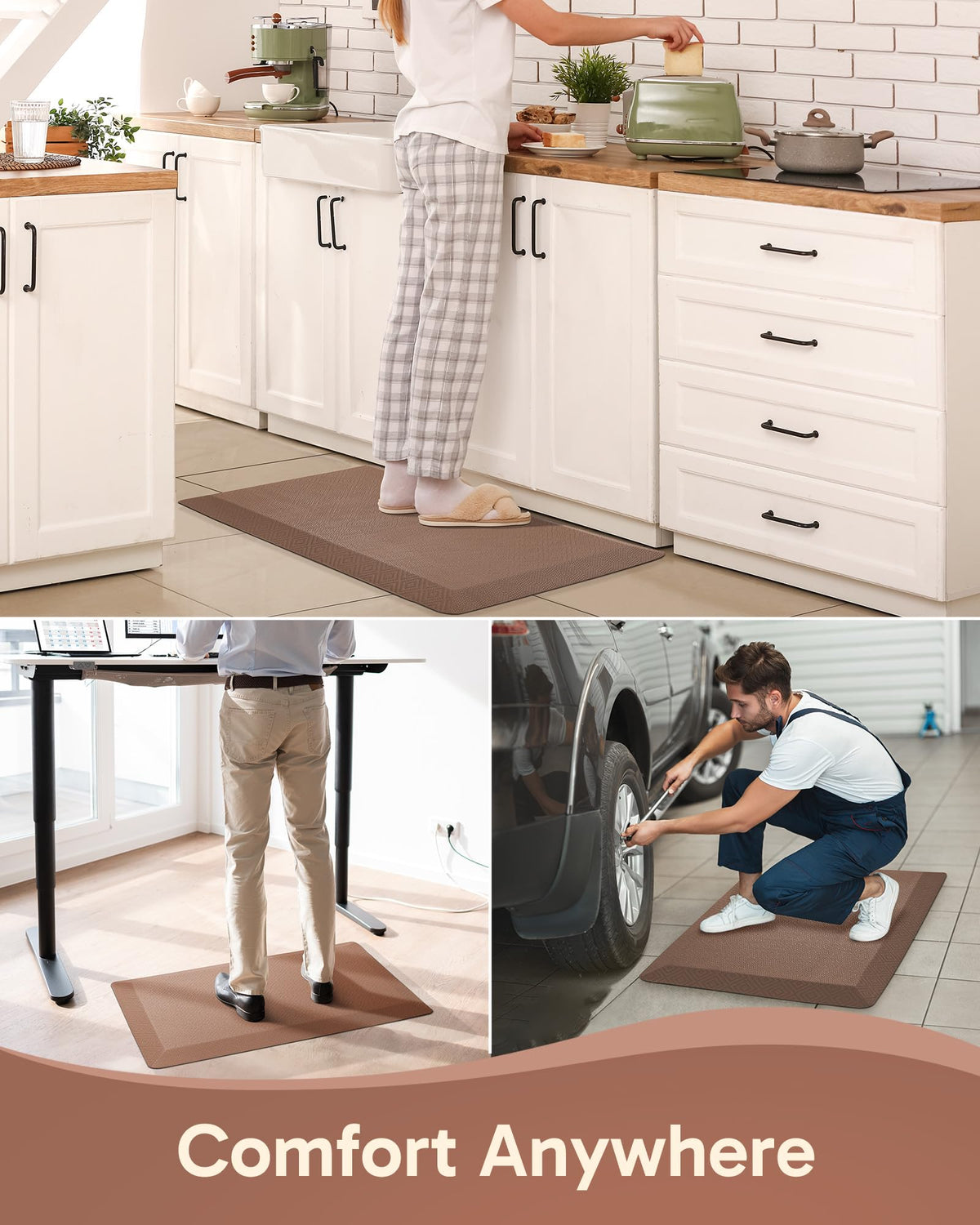 Ophanie brown mat complements home and kitchen aesthetics.