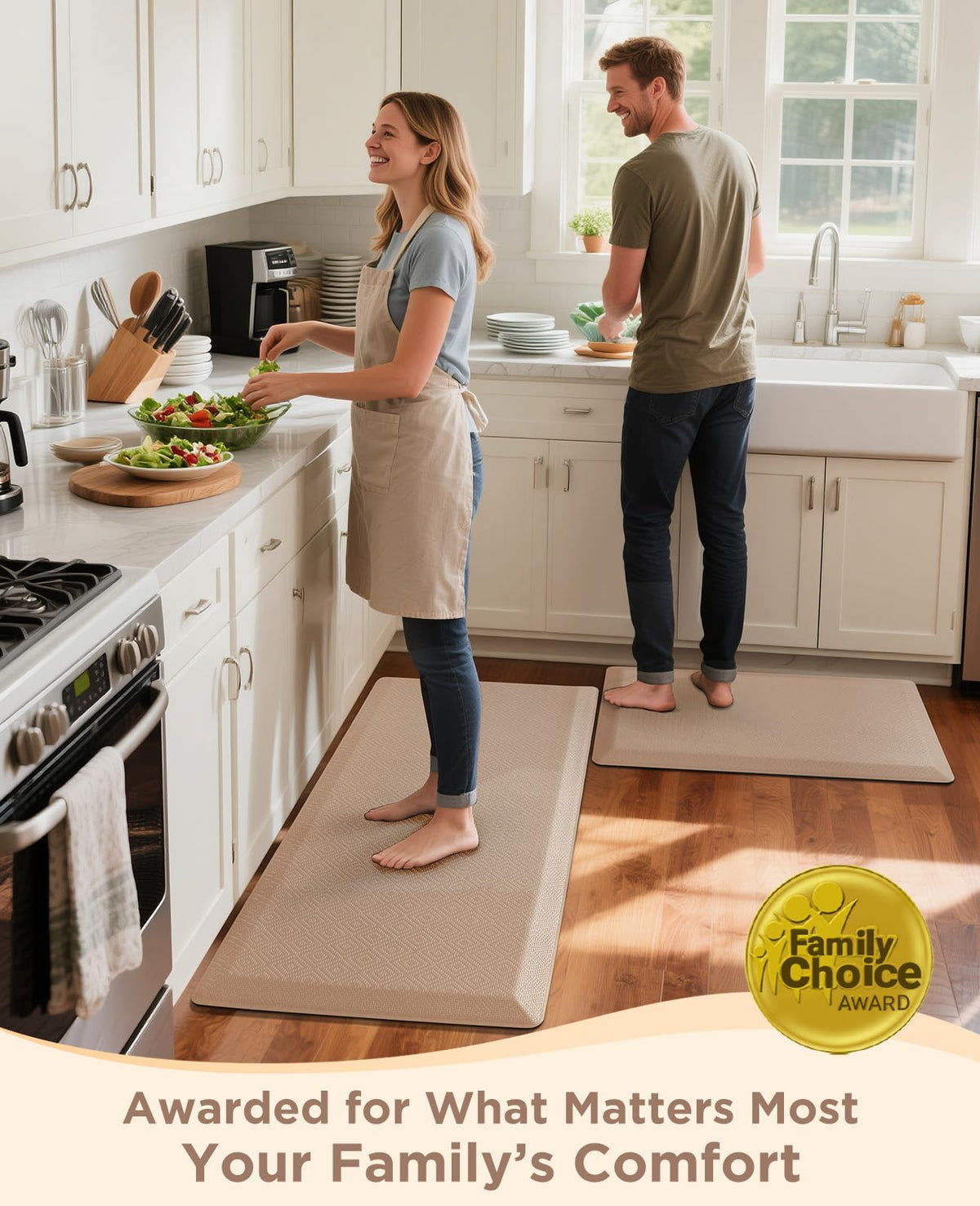 Ophanie mat suitable for kitchen and office use with stylish beige tones.