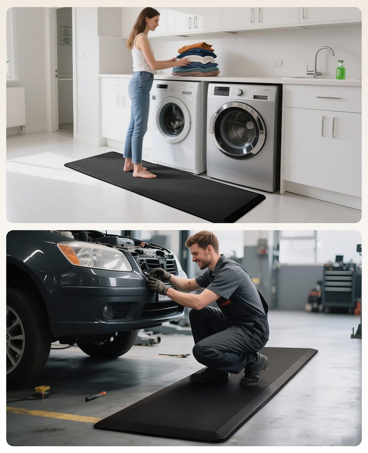 Ophanie mat used during laundry folding tasks