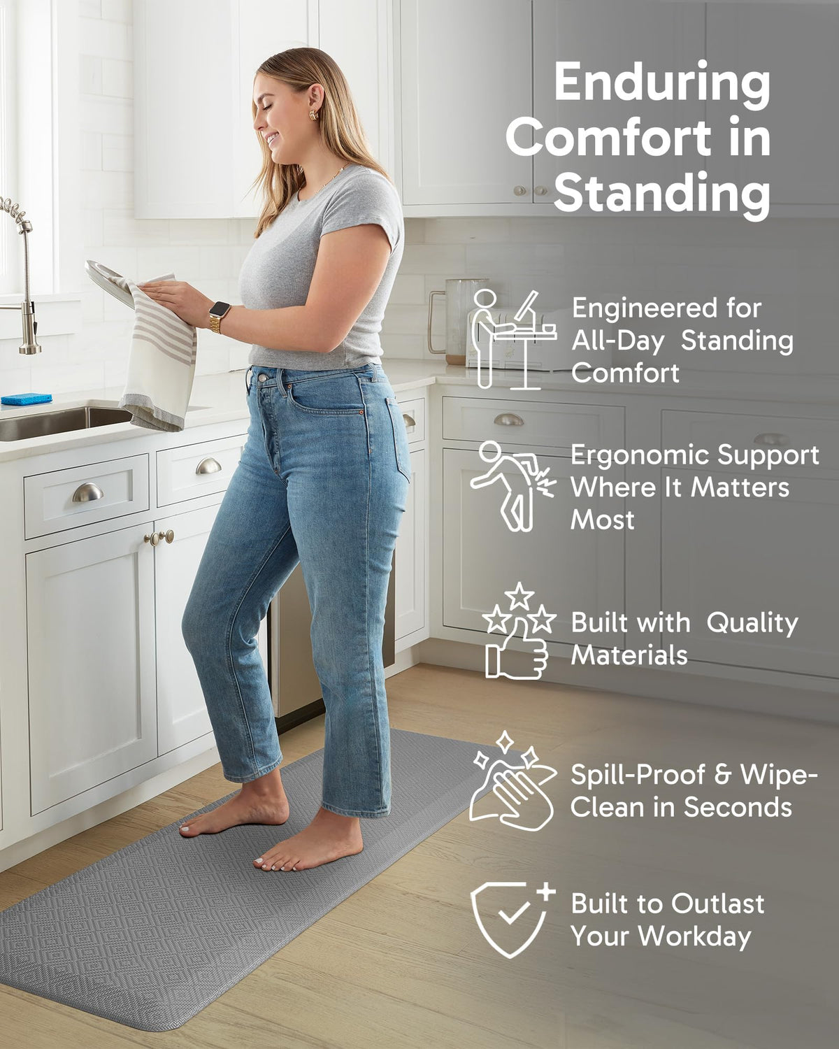 Ophanie non-slip bottom stabilizes mat on dry floors for safety