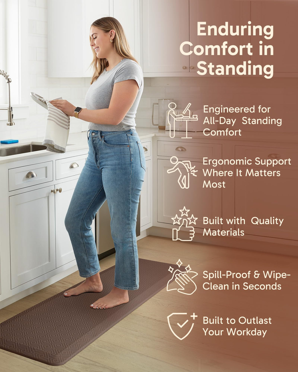 Ophanie mat progressive edge creates easy step-on access.