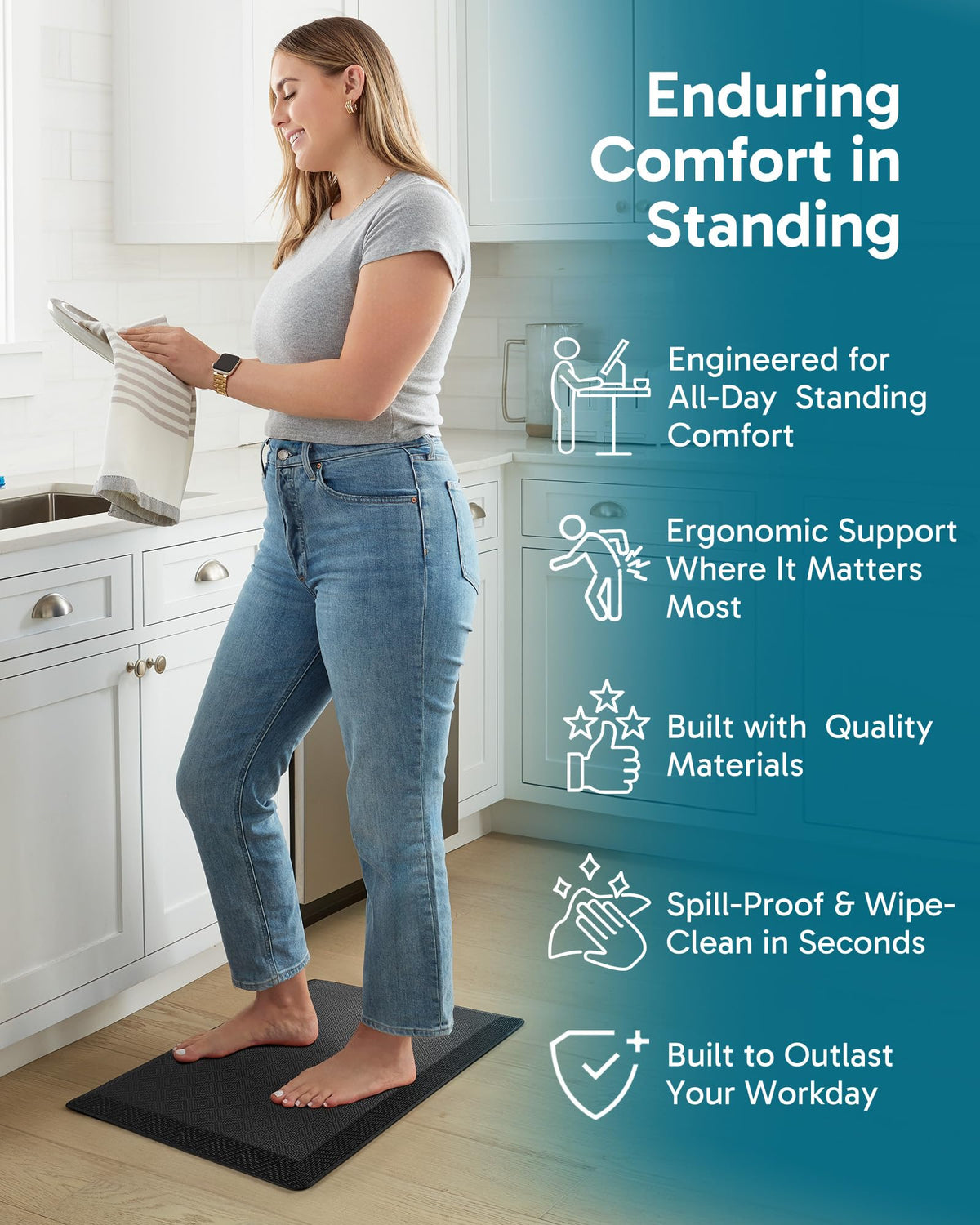 Ophanie PVC surface with soft touch enhances grip and makes cleaning easy in the kitchen.