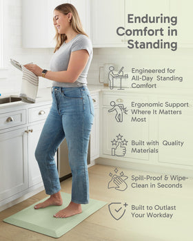 Ophanie kitchen mat sage-green texture adds style and grip to any workspace.