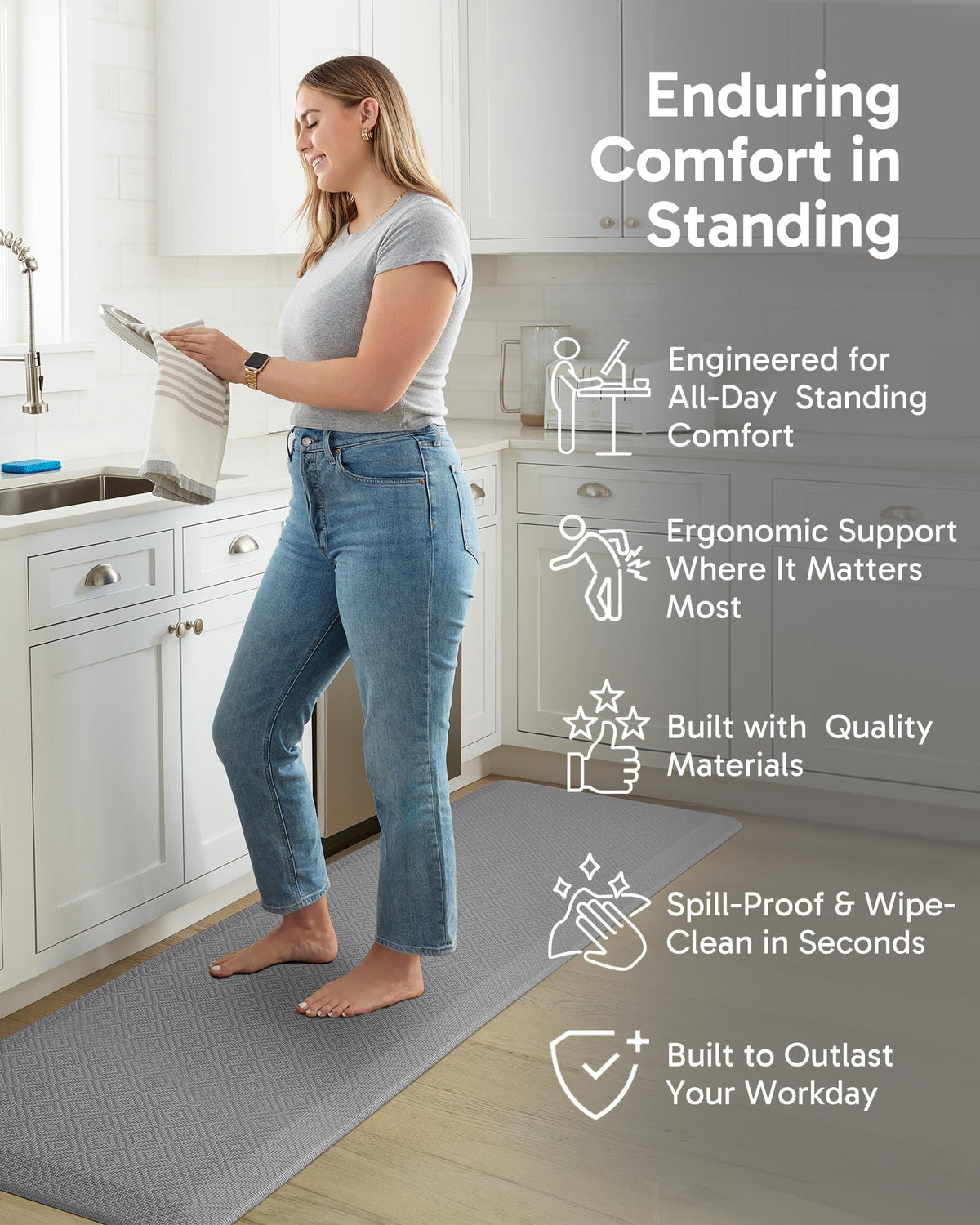Ophanie kitchen mat with non-slip back helps stay in place