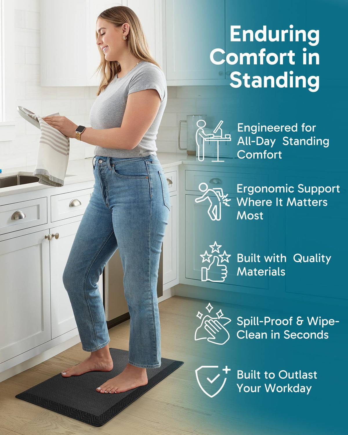 Ophanie kitchen mat with slip-resistant backing keeps in place on dry floors