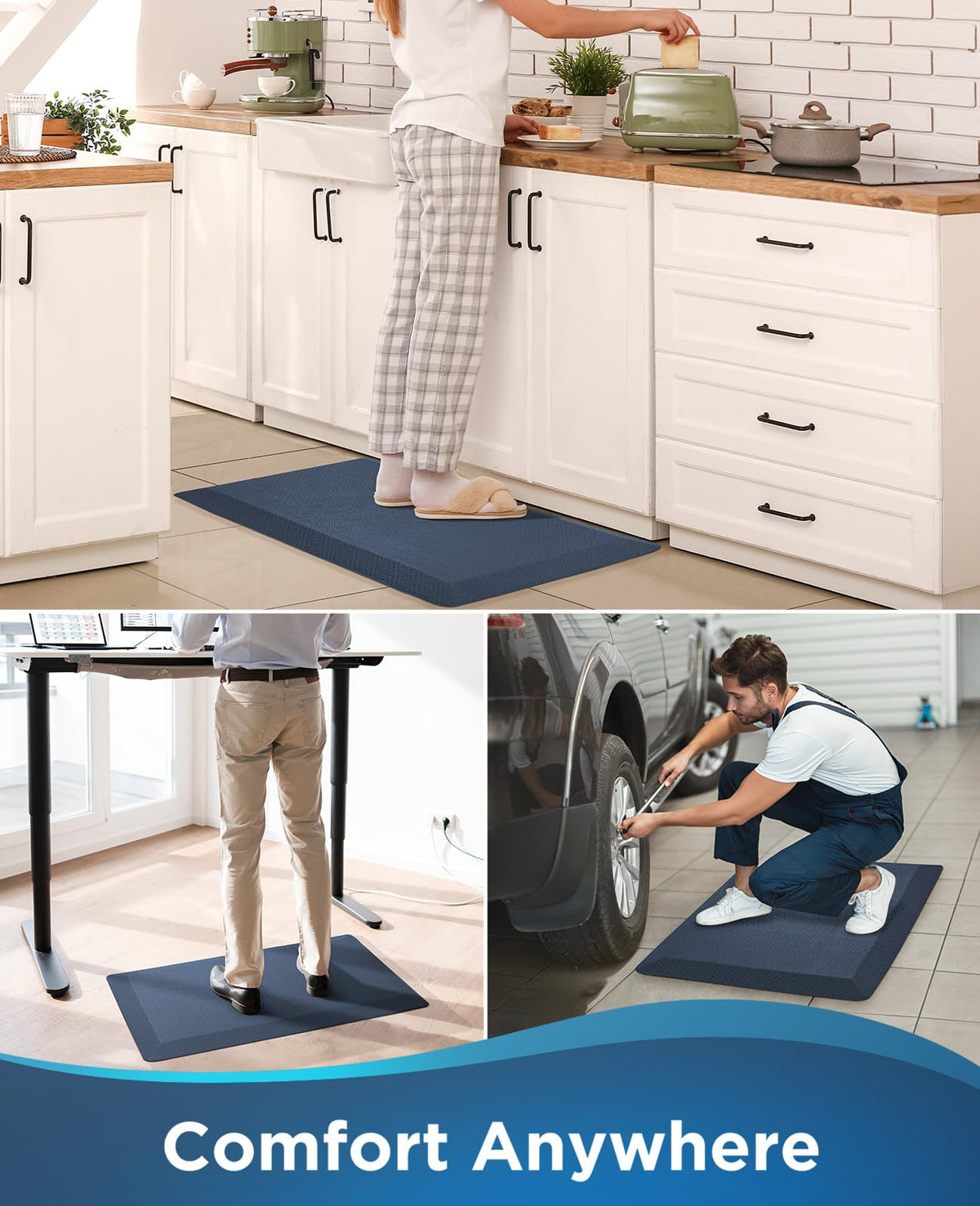 Ophanie kitchen mat in home and office setups shows versatile ergonomic support.