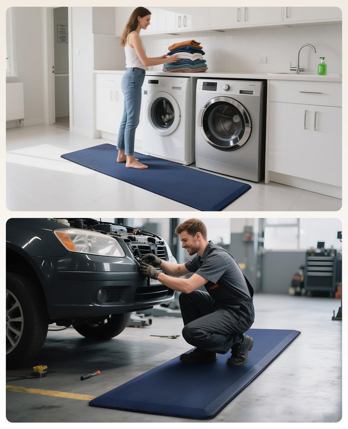 Ophanie Kitchen Mat waterproof surface protects floors from spills.