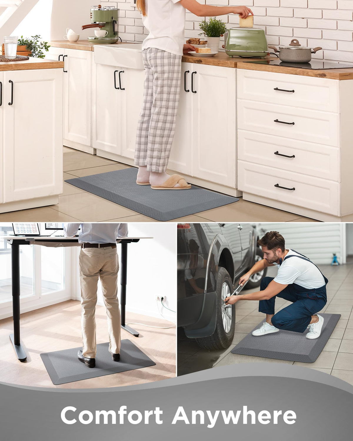Ophanie modern grey kitchen mat complements any room design