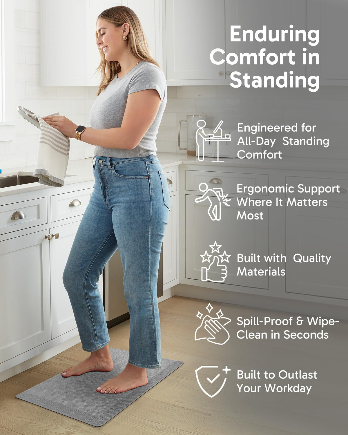 Ophanie waterproof grey kitchen mat easy to clean after spills