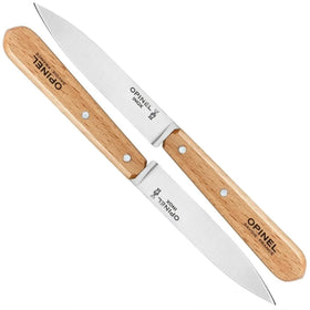 OPINEL No. 112 paring knife set with stabilized beechwood handles for durable kitchen use.