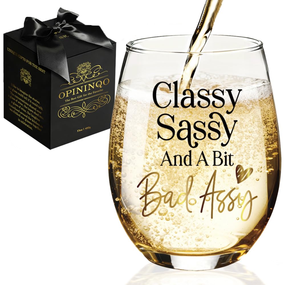 Opininqo Funny Gag Wine Glass front view, ideal for gifting and sipping with style.