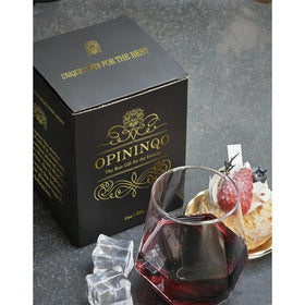Opininqo Funny Gag Wine Glass packaging display, ideal for home entertaining.