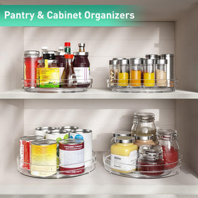 Optish Lazy Susan double-pack helps organize multiple spaces like pantry and bath.