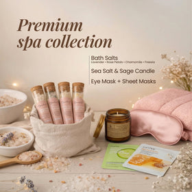 Opulent bath salts and sleeping masks set, spa-like self-care at home.
