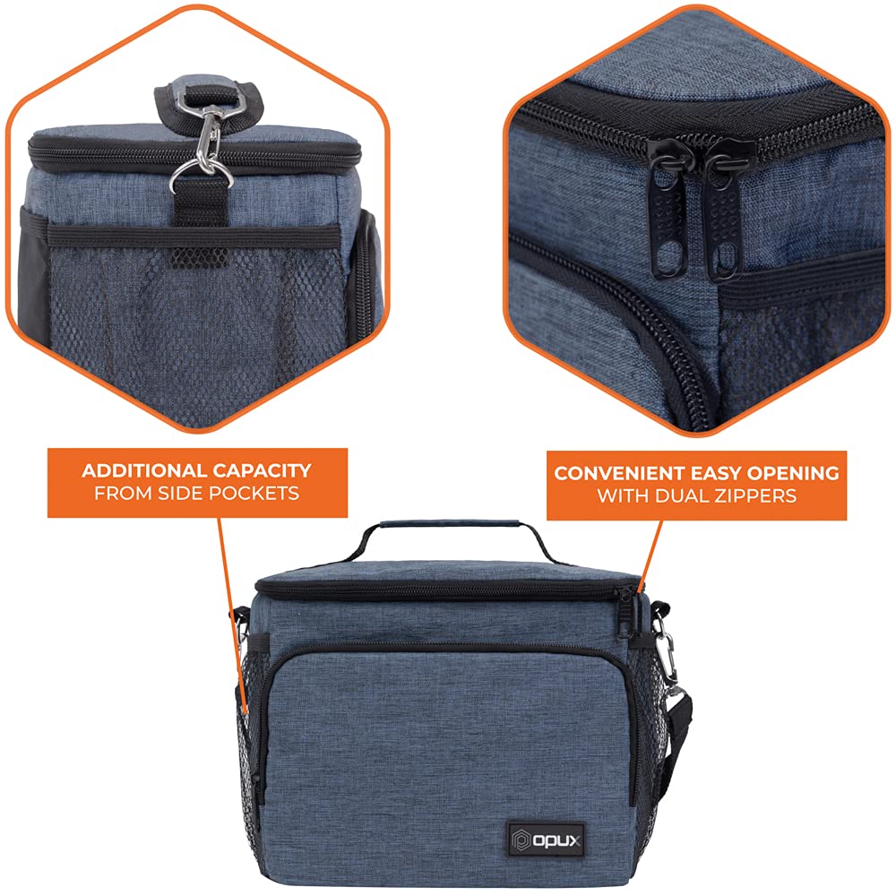 Opux insulated lunch bag 600D Oxford polyester for long-lasting durability.