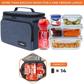 Opux insulated lunch bag front pocket stores utensils and napkins.