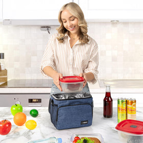 Opux insulated lunch bag adjustable shoulder strap for comfortable carry.