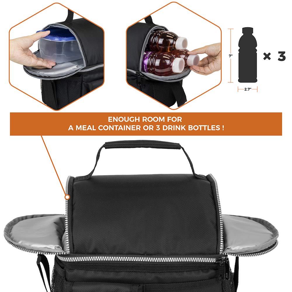 Opux large main compartment fits multiple containers and snacks.