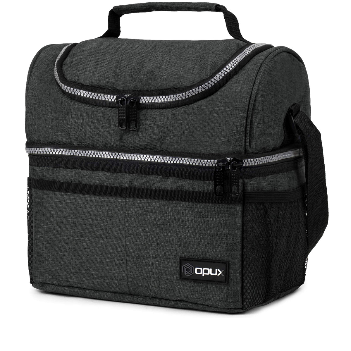 OPUX lunch bag double-decker open view showing separate compartments for meals.